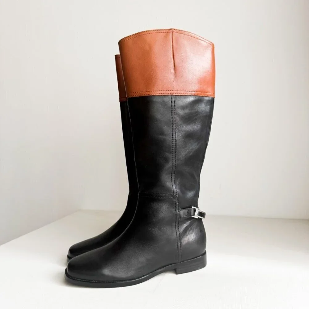 Lauren Ralph Lauren Two Tone Leather Riding Style Knee High Boots NWT